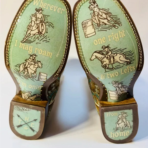 Tin Haul Turquoise and Brown Western Boots With Barrel Racer Image - Picture 2 of 4